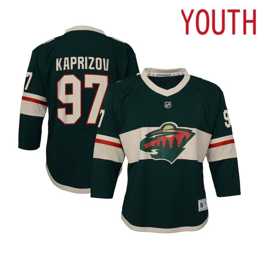 Youth Minnesota Wild #97 Kirill Kaprizov Green Home Replica Player NHL Jersey->youth nhl jersey->Youth Jersey